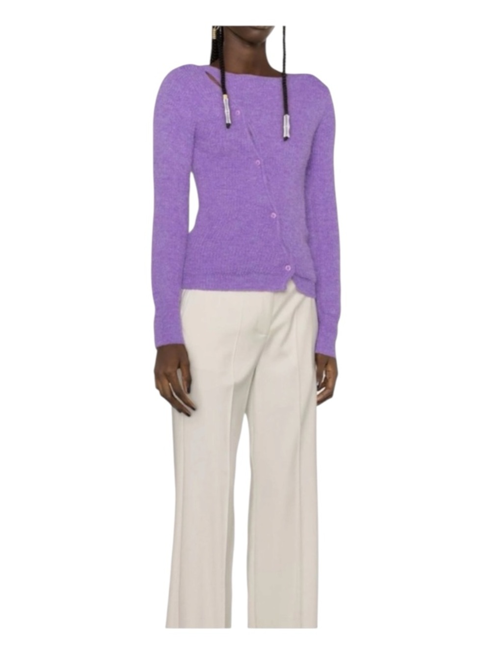 Jacquemus La Maille Pau Asymmetric Cardigan in purple - EU size 40/US size 8